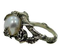 Designer Sterling Silver Ring and Freshwater Pearl by Paz Creations Israel, Size 5