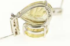 14K White Gold Pear Citrine Bar Drop Dangle Statement Earrings