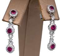 STUNNING! 18KT SOLID WHITE GOLD, DIAMOND, & RUBY CHANDELIER EARRINGS