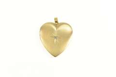 14K Yellow Gold Retro Diamond Inset Classic Heart Locket Pendant