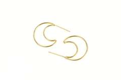 14K Yellow Gold Crescent Moon Hoop Vintage Statement Earrings