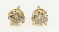 14K Yellow Gold 1.00 Ctw Diamond Solitaire Classic Stud Earrings