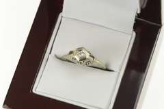 18K White Gold Art Deco Diamond Filigree Baguette Engagement Ring