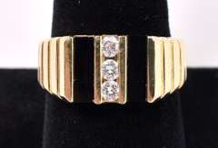 Sturdy Diamond and Onyx Ring In 14K Yellow Gold