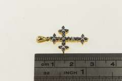 10K Yellow Gold Sapphire Diamond Classic Vintage Cross Pendant