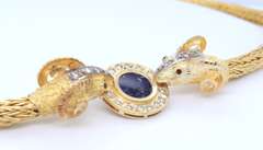 Quintessential 18kt Diamond Rams Head with Lapis accents Necklace