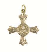 14K Yellow Gold Apostleship of Prayer Pope Prayer Cross Pendant
