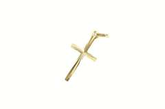 14K Yellow Gold Diamond Cut Grooved Cross Christian Pendant