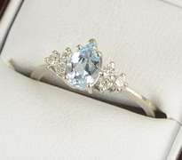 14K White Gold 0.90 Ctw Pear Aquamarine Diamond Engagement Ring