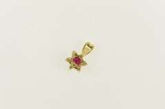 14K Yellow Gold 0.55 Ctw Natural Ruby Diamond Halo Flower Pendant