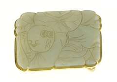 14K Yellow Gold Ornate Carved Chinese Jade Gardener Belt Buckle
