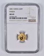 MS69 2001 China 20 Yuan Panda 1/20 Oz. .999 Fine Gold Coin NGC