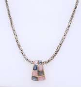 Vintage 925 Sterling Silver Gemstone Pendant on Byzantine Chain Necklace