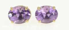 14K Yellow Gold Oval Amethyst Solitaire Vintage Classic Stud Earrings