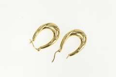 14K Yellow Gold Puffy Twist Retro Oval Statement Hoop Vintage Earrings