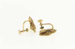 10K Yellow Gold 1960's Ruby Inset Hibiscus Flower Screw Back Earrings