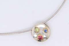 Tiffany & Co Disc Pendant with Colored Gems on Snake Chain