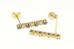 14K Yellow Gold Sapphire Diamond Square Bar Drop Earrings