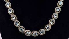Blindingly Sparkling 36.00CTW Oval-Cut Faceted Sky Blue Topaz & 10.00CTW Diamond Necklace