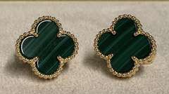 Certified Van Cleef and Arpels Vintage Alhambra earrings with Malachite in 18kt Solid Gold
