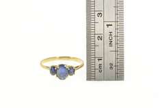 14K Yellow Gold Three Stone Natural Sapphire Engagement Ring