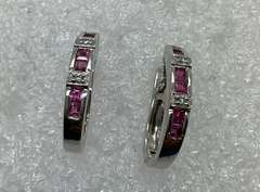 14K WHITE GOLD LOOP EARRINGS WITH RUBIES AND DIAMONDS