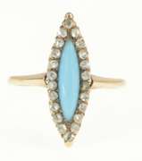 10K Yellow Gold Victorian Marquise Turquoise Rose Diamond Ring