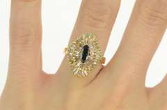 14K Yellow Gold Sapphire Diamond Ballerina Halo Engagement Ring