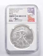 MS70 2008-W American Silver Burnished Eagle REV 2007 Sign Mercanti NGC