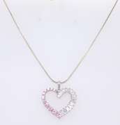 Vintage 925 Sterling Silver Cubic Zirconia Heart Shaped Pendant on Chain