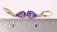 Cute Tear Drop Amethyst Earrings In Yellow Gold