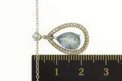 10K White Gold Pear Blue Topaz Diamond Accent Halo Chain Necklace
