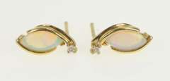14K Yellow Gold Marquise Natural Opal Diamond Accent Stud Earrings