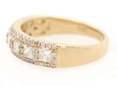 Gorgeous 0.95ctw Princess and Round Diamond Triple Row Band Ring in 14K