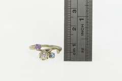 14K White Gold 1950's Diamond Ruby Blue Topaz Bypass Ring