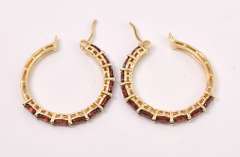 Red Tourmaline Hoop Earrings In Sterling Silver