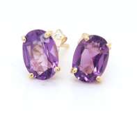 Amazing Yellow Gold Oval Amethyst Stud Earrings