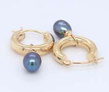 Elegant Black Fresh Water Pearl Tube Hoop Earrings