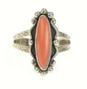 Sterling Silver Oval Southwestern Coral Cabochon Vintage Ring