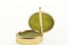 14K Yellow Gold Oval Nephrite Inset Classic Vintage Stud Earrings