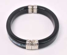 Beautiful Black Agate and Opal Hinged Bangle In Sterling Silver
