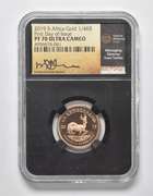 PF70UCAM 2019 South Africa 1/4 Krugerrand Fine Gold Signed Graded NGC