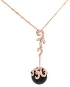 Black Onyx and 0.20ctw Diamond Ball Art Deco Pendant Necklace in 14K