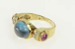 14K Yellow Gold 1930's 4.00 Ctw Blue Topaz Tourmaline Diamond Ring