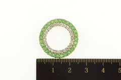 10K Yellow Gold White Sapphire Emerald Circle Halo Journey Pendant