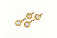 18K Yellow Gold 1940's Sim. Sapphire Ornate Floral Dangle Earrings