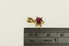 14K Yellow Gold 0.55 Ctw Natural Ruby Diamond Halo Flower Pendant