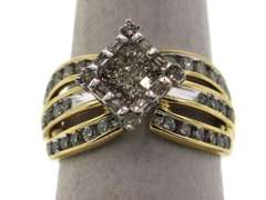 Wonderful Square Diamond Cluster Ring with triple layer Channel Set Diamonds on a 14k Gold Band