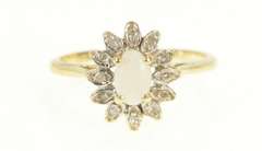 14K Yellow Gold Oval Natural Opal Diamond Halo Cocktail Ring