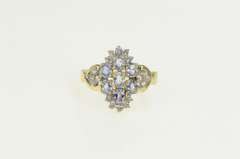 10K Yellow Gold Oval Tanzanite Diamond Cluster Statement Ring